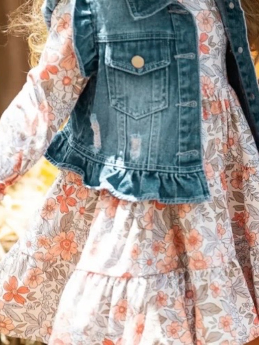 Mia Belle Girls Always In bloom Denım Vest and Floral Dress Set Size 5Y